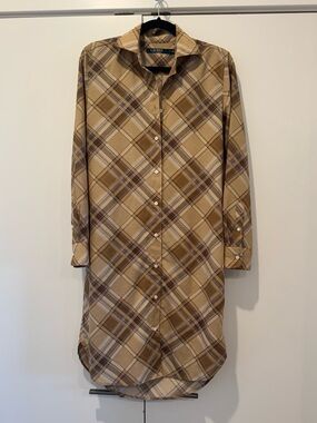 Lauren Ralph Lauren Women’s Tan and Brown Plaid Button-Down Dress Size 2